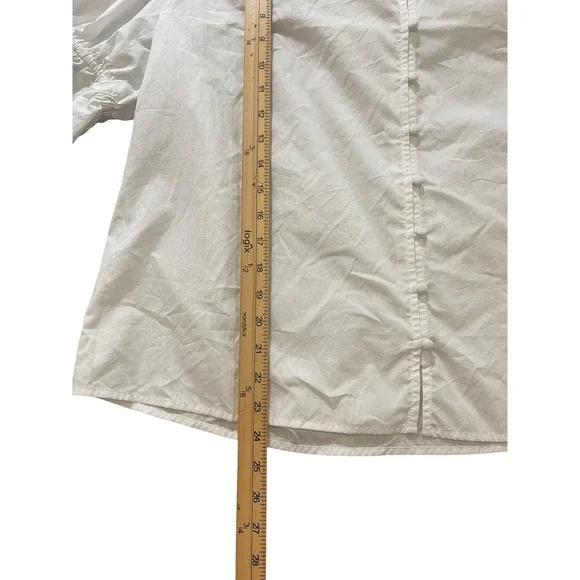 NWT Gap Women Top XL White Puff Sleeve Button Front Ruffle V-Neck - Picture 3 of 9